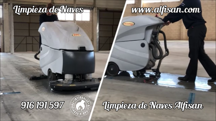 Limpieza con máquina fregadora de suelos de naves industriales de Albacete